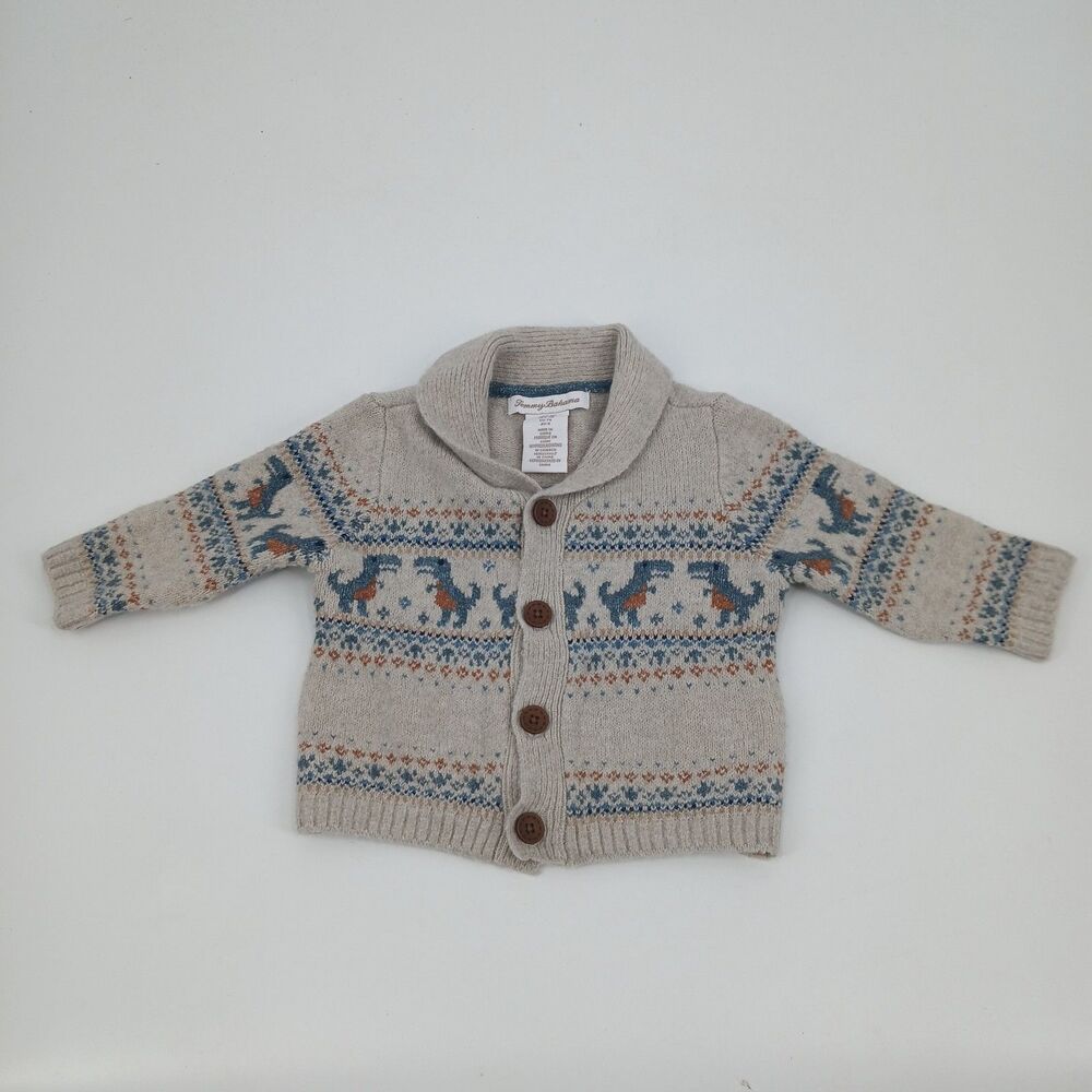 Tommy Bahama Fair Isle Kids Cardigan infant toddler size 9 months dinosaur